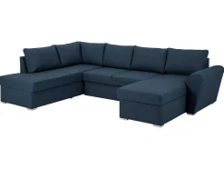 Vente-unique Modulair-Stan Slaapbank, Hoek Links Met Chaise Longue Rechts, In Blauw.