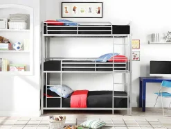 Vente-unique Kinderbed Stapelbed-Stapelbed - 3 X 90 X 190 Cm - Metaal - Zilverkleur - Met Matras - Elouan