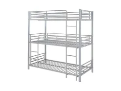 Vente-unique Kinderbed Stapelbed-Stapelbed - 3 X 90 X 190 Cm - Metaal - Zilverkleur - Met Matras - Elouan