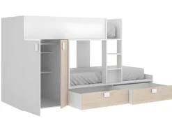Vente-unique Kinderbed-Stapelbed - Ingebouwde Kast - 2X90X190Cm - Wit En Eiken + Matras - Juanito