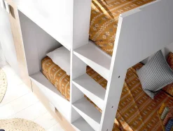 Vente-unique Kinderbed-Stapelbed - Ingebouwde Kast - 2X90X190Cm - Wit En Eiken + Matras - Juanito