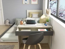 Vente-unique Bed Met Slaaplade-Stapelbed 2 X 90 X 200 Cm - Met Bureau - Kleur: Naturel En Antraciet - Vouani