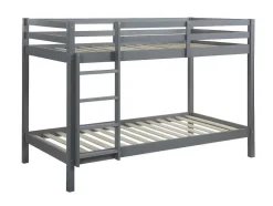 Vente-unique Kinderbed Stapelbed-Stapelbed Anicet Ii - 2 X 90X 190 Cm - Massief Grenen - Grijs + Matras