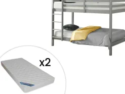 Vente-unique Kinderbed Stapelbed-Stapelbed Anicet Ii - 2 X 90X 190 Cm - Massief Grenen - Grijs + Matras