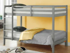 Vente-unique Kinderbed Stapelbed-Stapelbed Anicet Ii - 2 X 90X 190 Cm - Massief Grenen - Grijs + Matras
