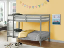 Vente-unique Kinderbed Stapelbed-Stapelbed Anicet Ii - 2 X 90X 190 Cm - Massief Grenen - Grijs