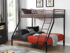 Vente-unique Kinderbed Stapelbed-Stapelbed Elevatio Iv - 90 En 140 X 190 Cm - Staal - Zwart En Rood