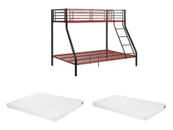 Vente-unique Kinderbed Stapelbed-Stapelbed Elevatio Iv - 90 En 140 X 190 Cm - Staal - Zwart En Rood + Matras