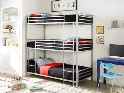 Vente-unique Kinderbed-Stapelbed Elouan - 3 X 90 X 190 Cm - Grijs