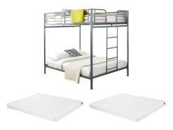 Vente-unique Kinderbed Stapelbed-Stapelbed Gemini Ii - 2 X 140 X 190 Cm - Zilverkleurig + 2 Matrassen