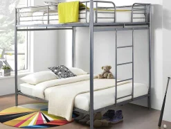 Vente-unique Kinderbed Stapelbed-Stapelbed Gemini Ii - 2 X 140 X 190 Cm - Zilverkleurig + 2 Matrassen