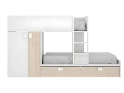 Vente-unique Kinderbed-Stapelbed Juanito - Ingebouwde Kast - 2X90X190Cm - Wit En Eiken