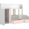 Vente-unique Kinderbed-Stapelbed Juanito Met Ingebouwde Kast En Opbergruimte - 2X90X190Cm - Wit, Eiken En Roze