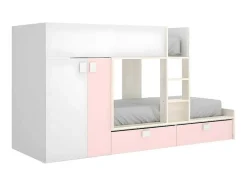 Vente-unique Kinderbed-Stapelbed Juanito Met Ingebouwde Kast En Opbergruimte - 2X90X190Cm - Wit, Eiken En Roze