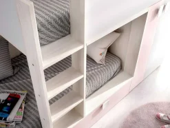 Vente-unique Kinderbed-Stapelbed Juanito Met Ingebouwde Kast En Opbergruimte - 2X90X190Cm - Wit, Eiken En Roze