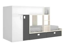 Vente-unique Kinderbed-Stapelbed Juanito Met Ingebouwde Kast - 2 X 90 X 190 Cm - Wit, Eiken En Antraciet