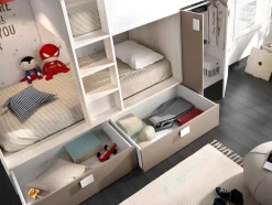 Vente-unique Kinderbed-Stapelbed Juanito Met Ingebouwde Kast En Opbergruimte - 2X90X190Cm - Wit, Eiken En Taupe