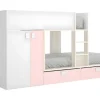 Vente-unique Kinderbed-Stapelbed Met Ingebouwde Kast En Opbergruimte 2X90X190Cm - Wit, Eiken En Roze + Matras -Juanito