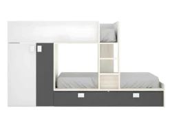 Vente-unique Kinderbed Stapelbed-Stapelbed Met Ingebouwde Kast 2 X 90 X 190 Cm - Wit, Eiken En Antraciet + Matras - Juanito