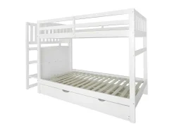 ModernLuxe Kinderbed Stapelbed-Stapelbed Met Onderschuifbed - Massief Grenenhout - 3X90X200 Cm - Opbergtrap Met 4 Lades - Veiligheidsbarrieres - Wit