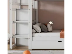 ModernLuxe Kinderbed Stapelbed-Stapelbed Met Onderschuifbed - Massief Grenenhout - 3X90X200 Cm - Opbergtrap Met 4 Lades - Veiligheidsbarrieres - Wit