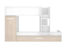 Vente-unique Kinderbed Stapelbed-Stapelbed Met Onderschuifbed Anthony Met Opbergruimte 3X90X190Cm - Kleuren: Wit En Eik + Matras