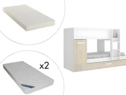 Vente-unique Kinderbed Stapelbed-Stapelbed Met Onderschuifbed Anthony Met Opbergruimte 3X90X190Cm - Kleuren: Wit En Eik + Matras