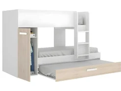 Vente-unique Kinderbed Stapelbed-Stapelbed Met Onderschuifbed Anthony Met Opbergruimte 3X90X190Cm - Kleuren: Wit En Eik + Matras