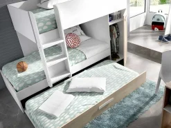 Vente-unique Kinderbed-Stapelbed Met Onderschuifbed En Opbergruimte 3X90X190Cm - Wit En Naturel - Anthony