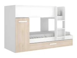 Vente-unique Kinderbed-Stapelbed Met Onderschuifbed En Opbergruimte 3X90X190Cm - Wit En Naturel - Anthony