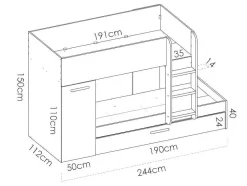 Vente-unique Kinderbed-Stapelbed Met Onderschuifbed En Opbergruimte 3X90X190Cm - Wit En Naturel - Anthony