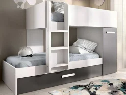 Vente-unique Kinderbed Stapelbed-Stapelbed Met Opbergruimtes 3 X 90 X 190 Cm - Antraciet En Wit - Met Matras - Anthony