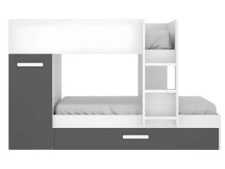 Vente-unique Kinderbed Stapelbed-Stapelbed Met Opbergruimtes 3 X 90 X 190 Cm - Antraciet En Wit - Met Matras - Anthony