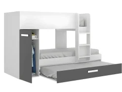 Vente-unique Kinderbed-Stapelbed Met Slaaplade En Opbergruimtes 3 X 90 X 190 Cm - Antraciet En Naturel - Anthony