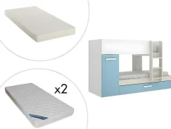 Vente-unique Kinderbed Stapelbed-Stapelbed Met Slaaplade En Opbergruimtes 3 X 90 X 190 Cm - Wit, Naturel En Blauw - Met Matras - Anthony