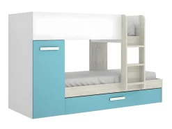 Vente-unique Kinderbed Stapelbed-Stapelbed Met Slaaplade En Opbergruimtes 3 X 90 X 190 Cm - Wit, Naturel En Blauw - Met Matras - Anthony