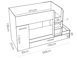 Vente-unique Kinderbed Stapelbed-Stapelbed Met Slaaplade En Opbergruimtes 3 X 90 X 190 Cm - Wit, Naturel En Blauw - Met Matras - Anthony