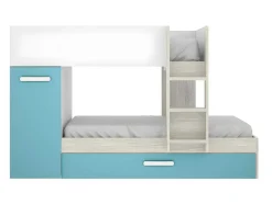 Vente-unique Aanbiedingen: Slaapkamer & Kantoor-Stapelbed Met Slaaplade En Opbergruimtes 3 X 90 X 190 Cm - Wit, Naturel En Blauw - Anthony