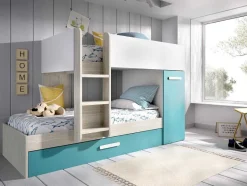 Vente-unique Aanbiedingen: Slaapkamer & Kantoor-Stapelbed Met Slaaplade En Opbergruimtes 3 X 90 X 190 Cm - Wit, Naturel En Blauw - Anthony