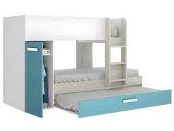 Vente-unique Aanbiedingen: Slaapkamer & Kantoor-Stapelbed Met Slaaplade En Opbergruimtes 3 X 90 X 190 Cm - Wit, Naturel En Blauw - Anthony