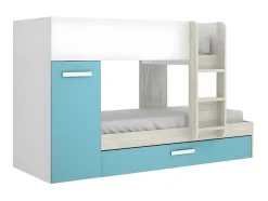 Vente-unique Aanbiedingen: Slaapkamer & Kantoor-Stapelbed Met Slaaplade En Opbergruimtes 3 X 90 X 190 Cm - Wit, Naturel En Blauw - Anthony