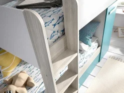 Vente-unique Aanbiedingen: Slaapkamer & Kantoor-Stapelbed Met Slaaplade En Opbergruimtes 3 X 90 X 190 Cm - Wit, Naturel En Blauw - Anthony