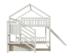 ModernLuxe Kinderbed Stapelbed-Stapelbed Voor Kinderen 140X200Cm - Met Opbergtrap En Glijbaan - Wit