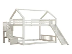 ModernLuxe Kinderbed Stapelbed-Stapelbed Voor Kinderen 140X200Cm - Met Opbergtrap En Glijbaan - Wit