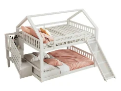 ModernLuxe Kinderbed Stapelbed-Stapelbed Voor Kinderen 140X200Cm - Met Opbergtrap En Glijbaan - Wit
