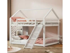 ModernLuxe Kinderbed Stapelbed-Stapelbed Voor Kinderen 140X200Cm - Met Opbergtrap En Glijbaan - Wit