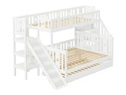 ModernLuxe Kinderbed Stapelbed-Stapelbed 90X200 + 140X200 Cm - Massief Hout - Met Glijbaan, Plank En Onderschuifbed - Wit