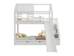 ModernLuxe Kinderbed Stapelbed-Stapelbed 90X200Cm - Grenenhout En Mdf Structuur - Met Glijbaan En Opbergtrap - Een Grote Lade Onder Het Bed - Wit