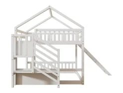 Vente-unique Kinderbed Stapelbed-Stapelbedden 140 X 200 Cm - Mdf Hout - Opbergtrap En Glijbaan - Wit