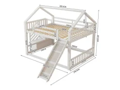 Vente-unique Kinderbed Stapelbed-Stapelbedden 140 X 200 Cm - Mdf Hout - Opbergtrap En Glijbaan - Wit